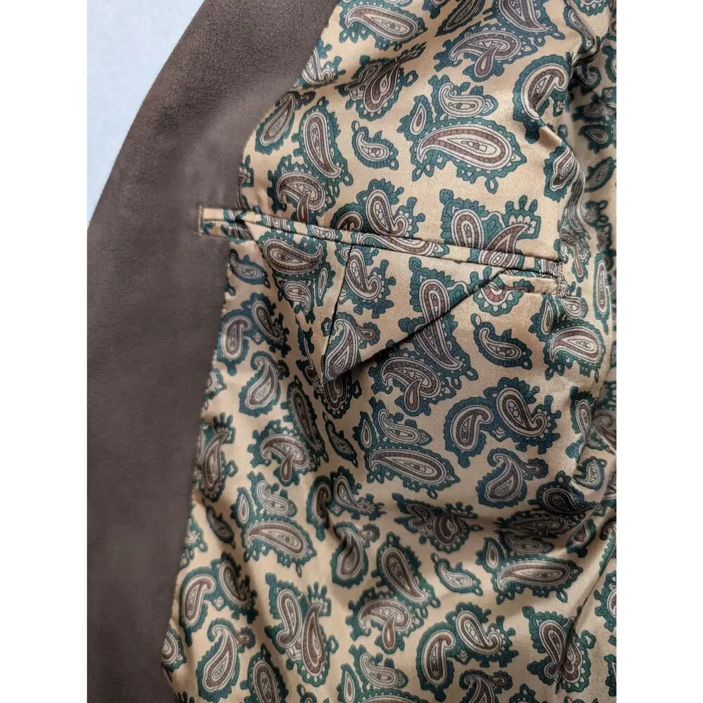 Ralph Lauren Sport Coat Signature Brown Vegan Faux Suede Paisley Lining Size 44L